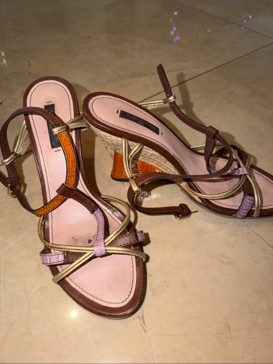 Louis Vuitton Shoes - Louis Vuitton Women’s Multicolor Strappy Wedge Sandals size 38